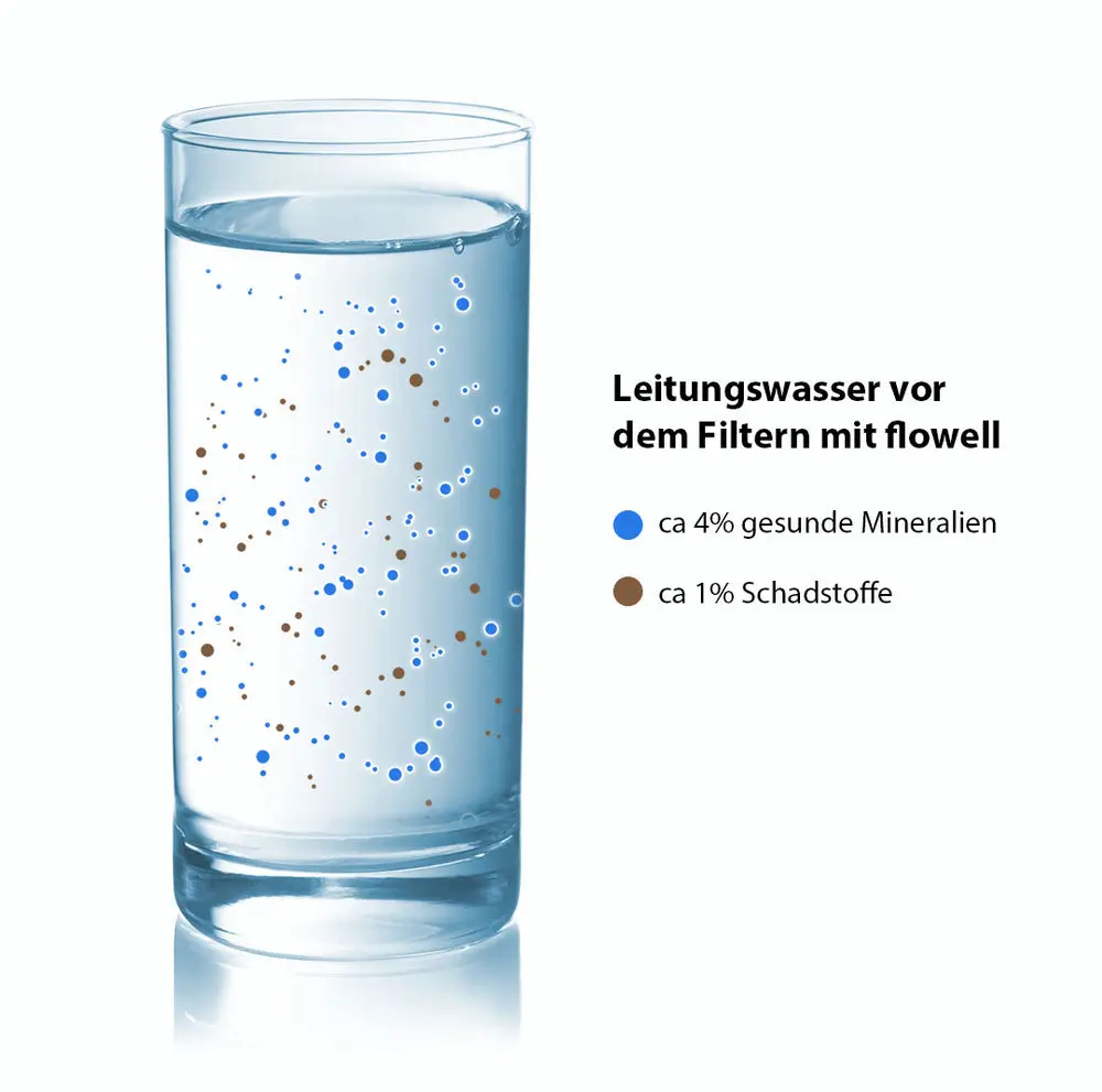 wasserglas-vor-Flowell Das Bild zeigt ein Wasserglas vor der Verwendung des Flowell Wasserfilters